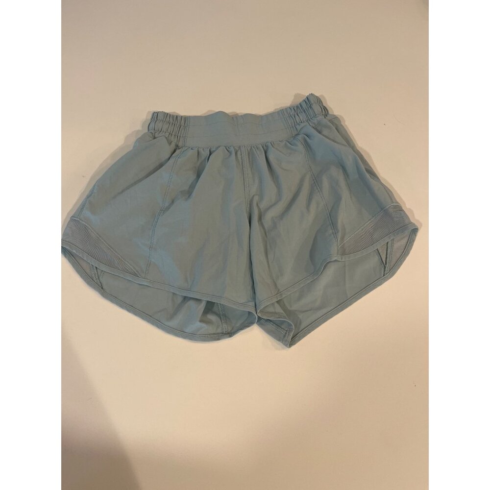 Lululemon 2 Tall Womens Light Blue Running Shorts With Mesh Detail & Elastic Wai